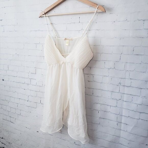 Flora Nikrooz Chiffon Nightie Lingerie Ivory Off White Size M Micro Pleats - Picture 3 of 7